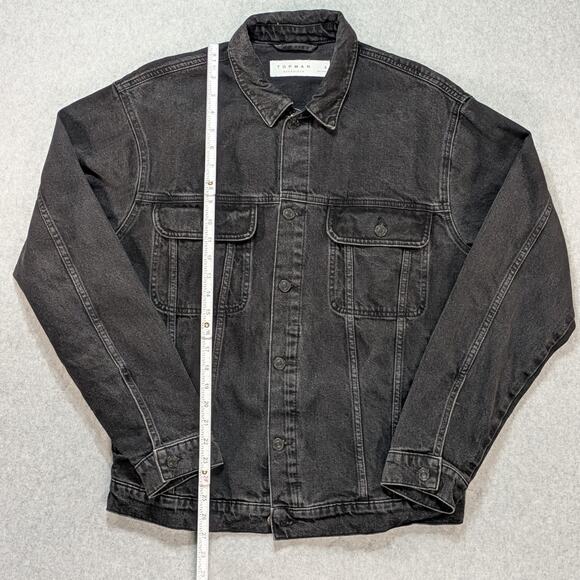 Topman Classic Black Denim Jacket Men’s Small Oversized Cotton Jean Button Up - Picture 6 of 11